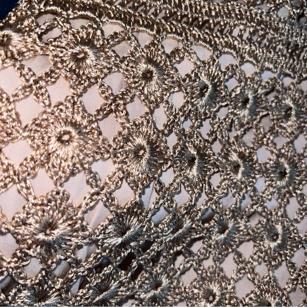 Diane Von Furstenberg Crochet Dress Women’s Medium Metallic Gold B6 - Picture 10 of 11